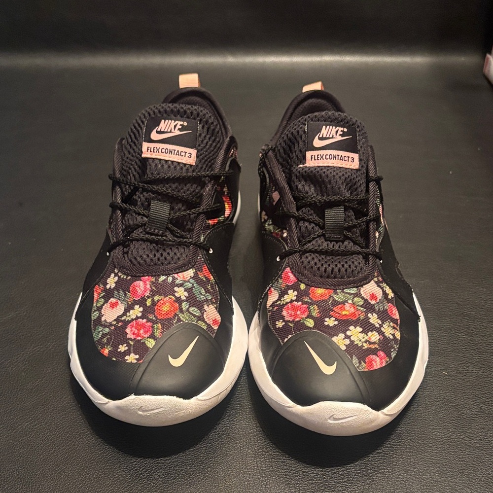 Nike Kids Flex Contact 3 Black Floral Shoes